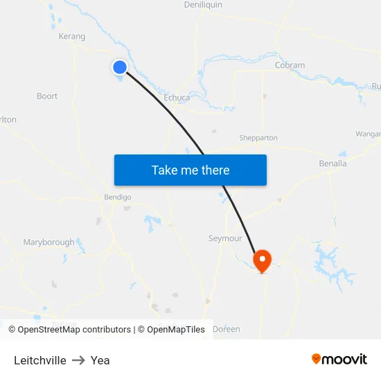 Leitchville to Yea map