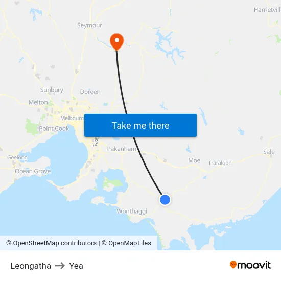 Leongatha to Yea map