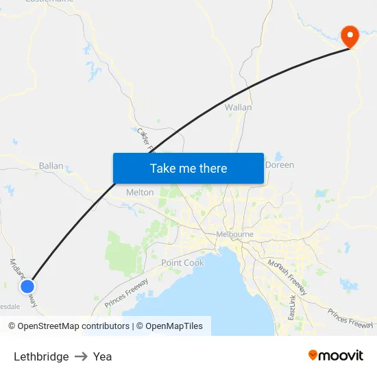 Lethbridge to Yea map