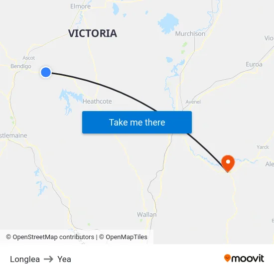 Longlea to Yea map