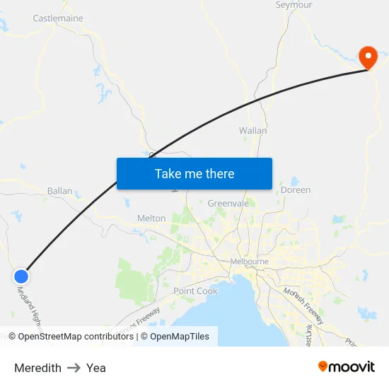 Meredith to Yea map
