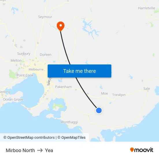 Mirboo North to Yea map