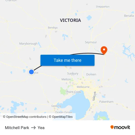 Mitchell Park to Yea map