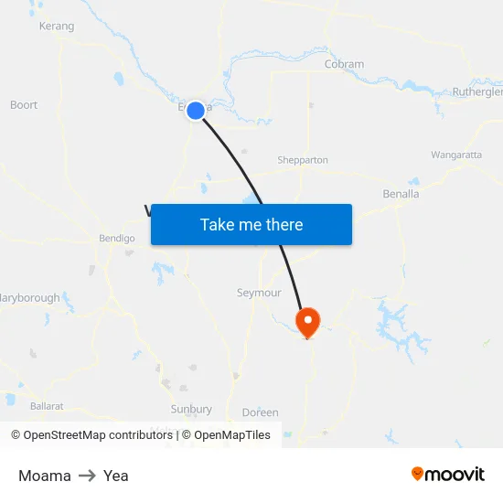 Moama to Yea map