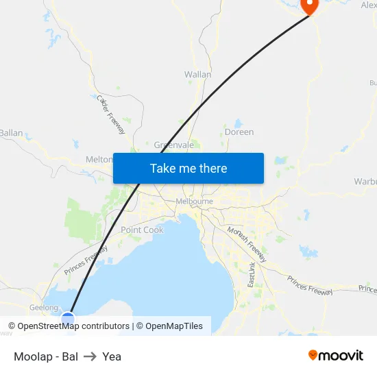 Moolap - Bal to Yea map