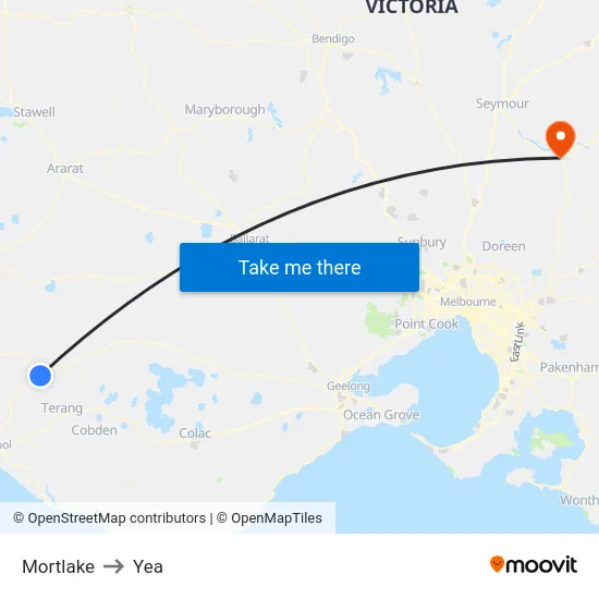 Mortlake to Yea map