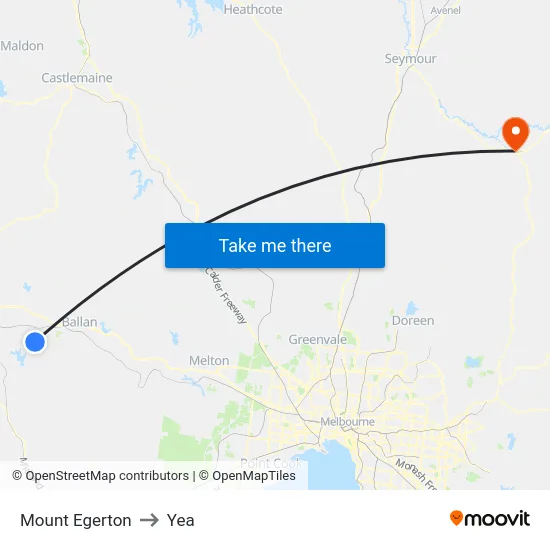 Mount Egerton to Yea map