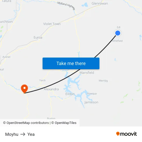 Moyhu to Yea map