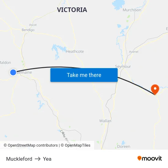 Muckleford to Yea map