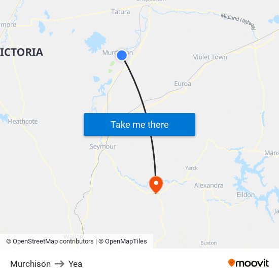 Murchison to Yea map