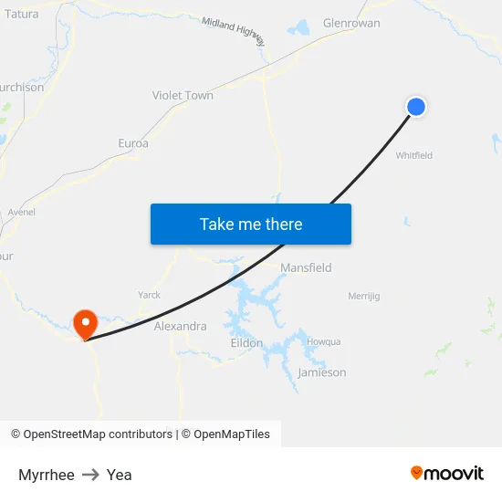 Myrrhee to Yea map