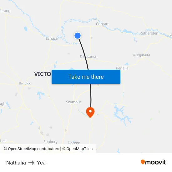 Nathalia to Yea map