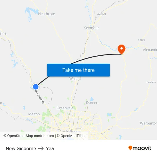 New Gisborne to Yea map
