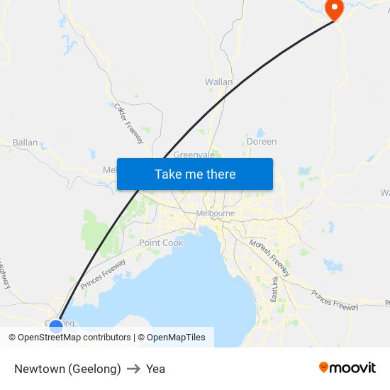 Newtown (Geelong) to Yea map