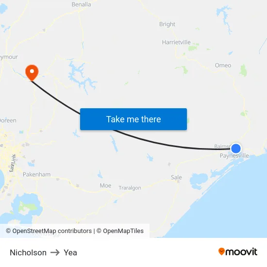 Nicholson to Yea map