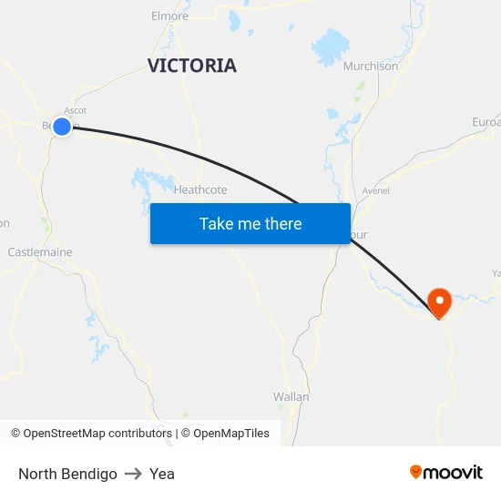 North Bendigo to Yea map