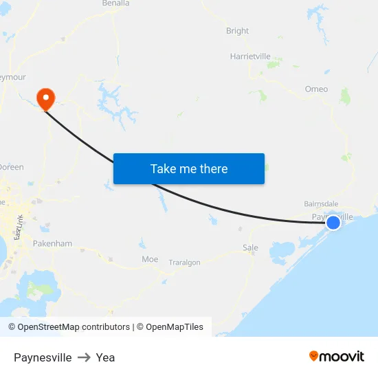 Paynesville to Yea map
