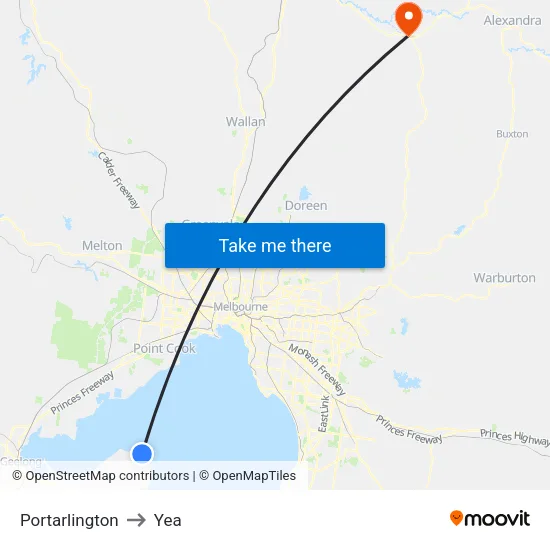 Portarlington to Yea map