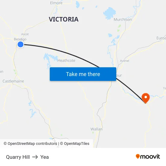 Quarry Hill to Yea map