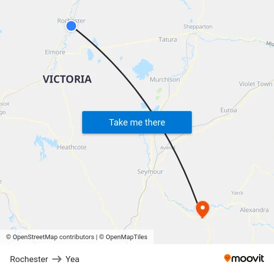Rochester to Yea map