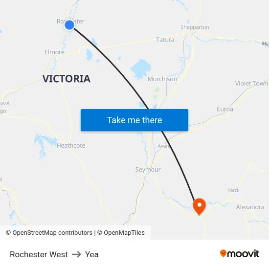 Rochester West to Yea map