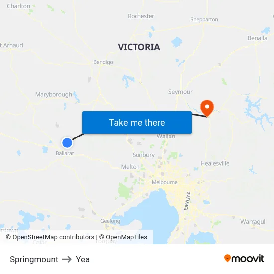 Springmount to Yea map