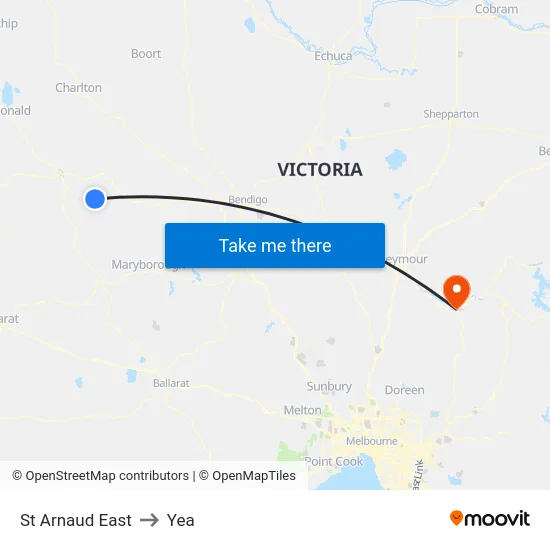 St Arnaud East to Yea map