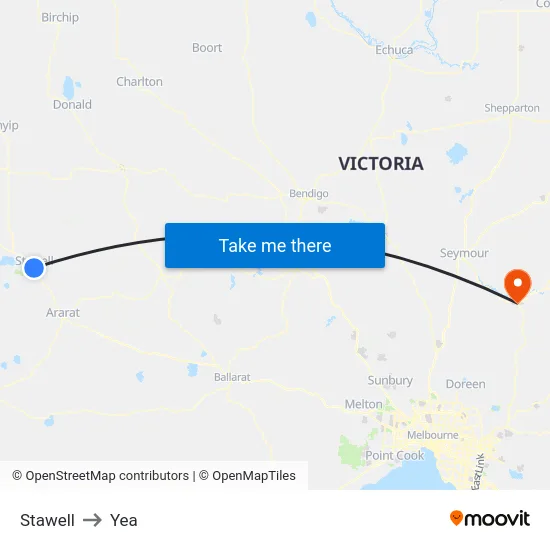 Stawell to Yea map