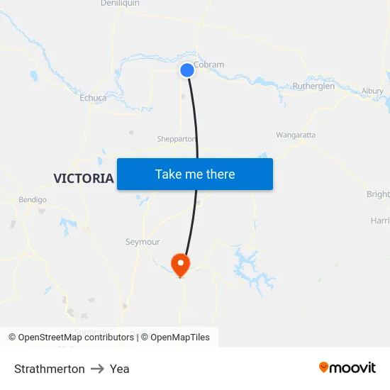 Strathmerton to Yea map