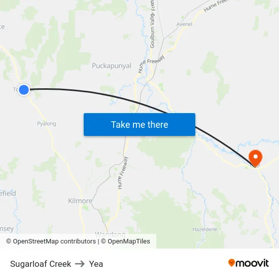 Sugarloaf Creek to Yea map