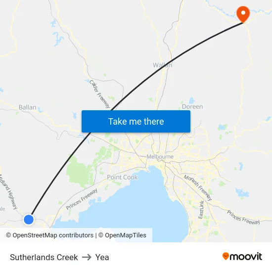 Sutherlands Creek to Yea map