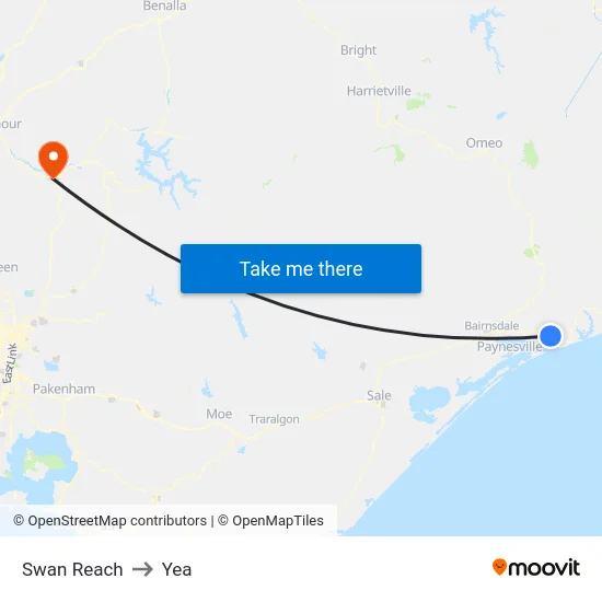 Swan Reach to Yea map