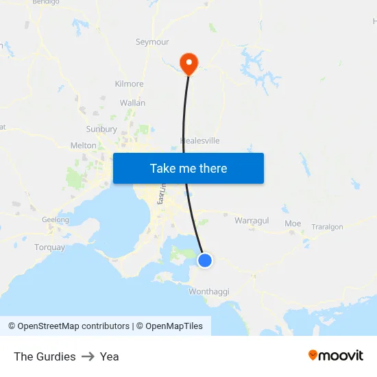 The Gurdies to Yea map