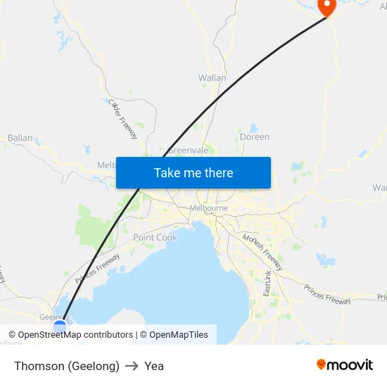 Thomson (Geelong) to Yea map