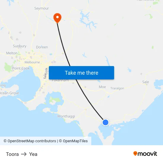 Toora to Yea map