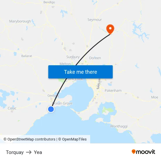 Torquay to Yea map
