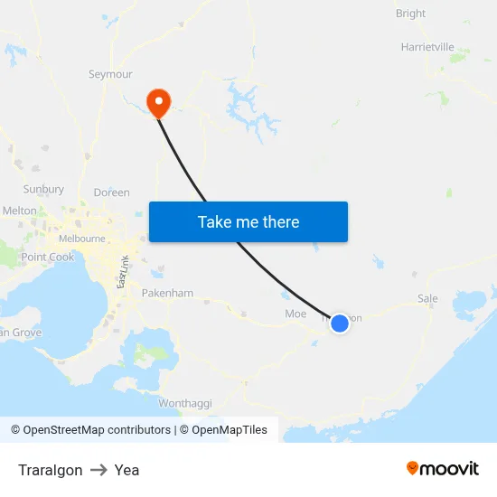 Traralgon to Yea map