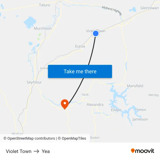 Violet Town to Yea map