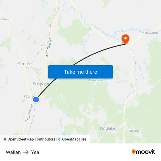 Wallan to Yea map