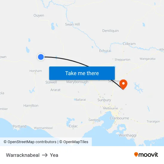 Warracknabeal to Yea map