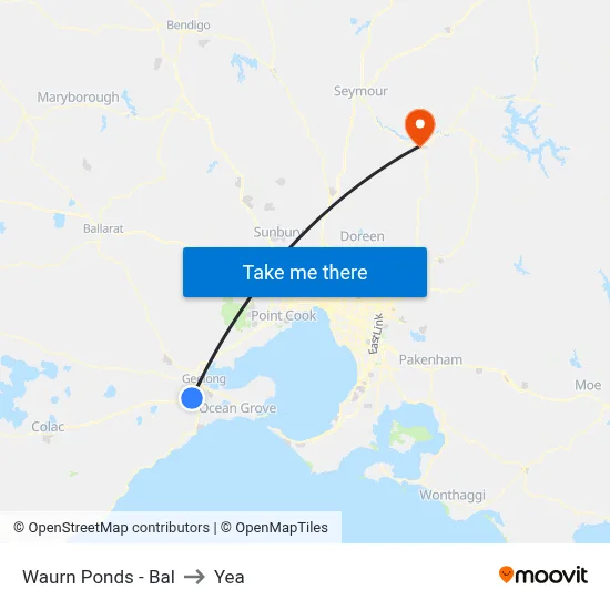 Waurn Ponds - Bal to Yea map