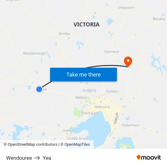 Wendouree to Yea map