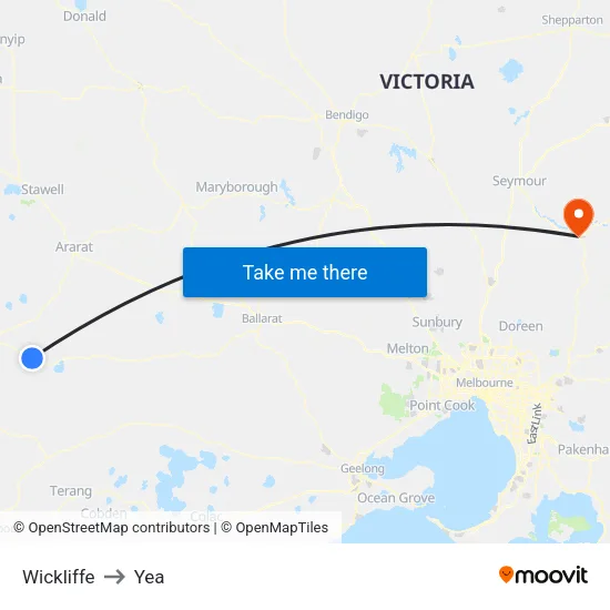 Wickliffe to Yea map