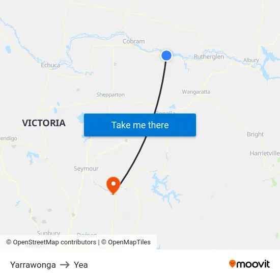 Yarrawonga to Yea map