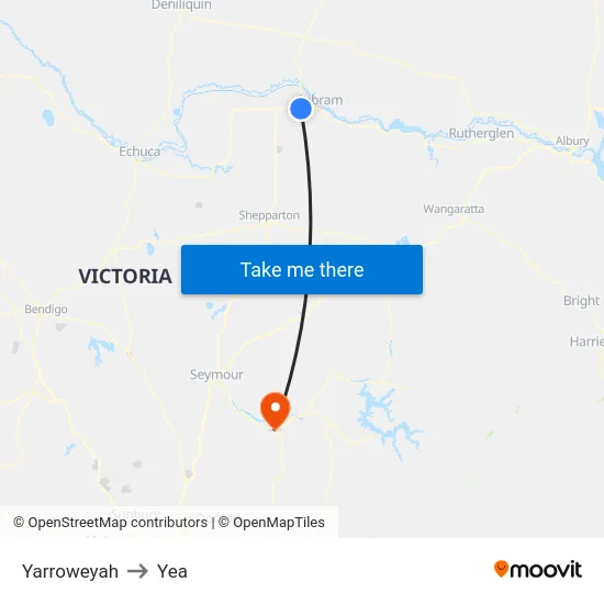 Yarroweyah to Yea map