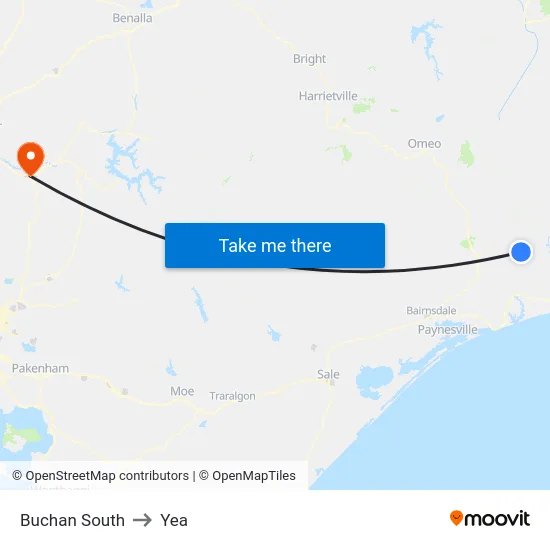 Buchan South to Yea map