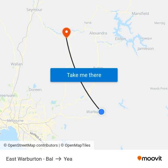 East Warburton - Bal to Yea map