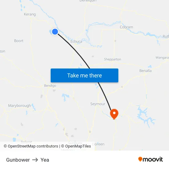 Gunbower to Yea map