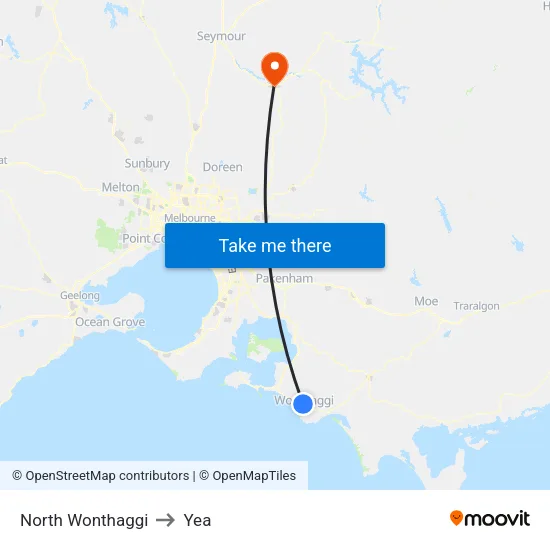 North Wonthaggi to Yea map