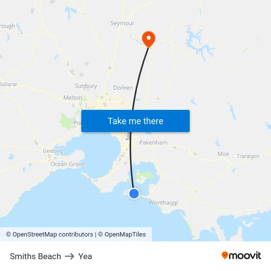Smiths Beach to Yea map